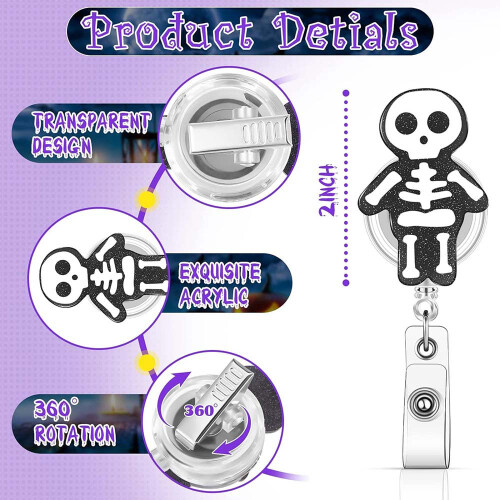 Halloween Pumpkin Ghost Witch Pattern Nurse Retractable Badge Holder with Easy Pull 2