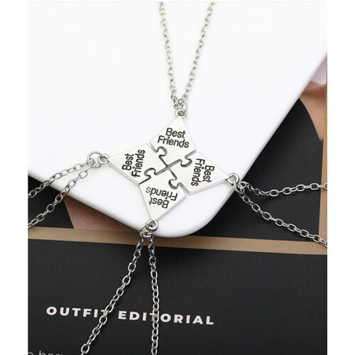 Collier puzzle de l'amitié Best Friend, pack de 4 Silver 1