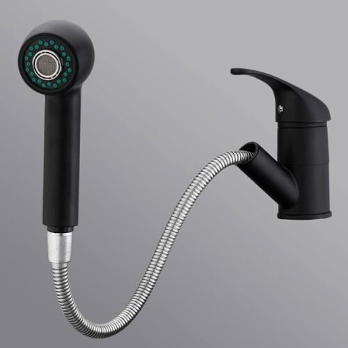 Black Mixer Tap with Pull-Out Spray - SUPER - 1/2 Inch - Brass Kitchen Sink Hose 1