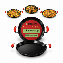 Camp&Fire 38cm Enamelled Paella Pan. Non-Stick, Rust-Resistant with Silicone Handle Holders.