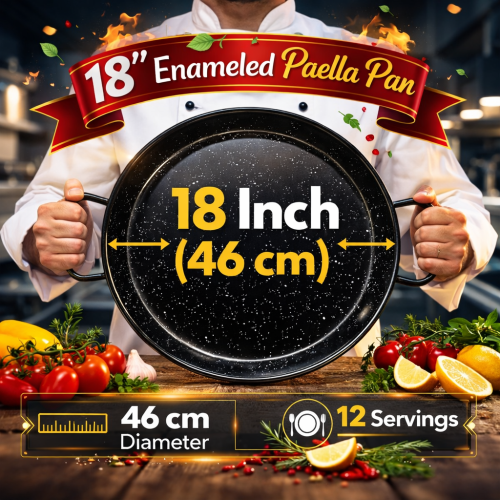 Camp&Fire 46cm Enamelled Paella Pan. Non-Stick, Rust-Resistant with Silicone Handle Holders. 1