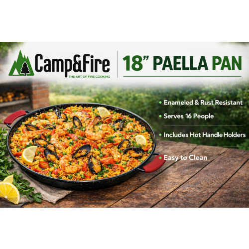 Camp&Fire 46cm Enamelled Paella Pan. Non-Stick, Rust-Resistant with Silicone Handle Holders. 2