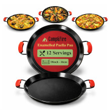 Camp&Fire 46cm Enamelled Paella Pan. Non-Stick, Rust-Resistant with Silicone Handle Holders.