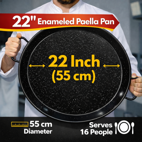 Camp&Fire 55cm Enamelled Paella Pan. Non-Stick, Rust-Resistant with Silicone Handle Holders. 2