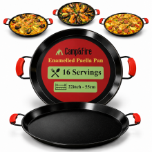 Camp&Fire 55cm Enamelled Paella Pan. Non-Stick, Rust-Resistant with Silicone Handle Holders.