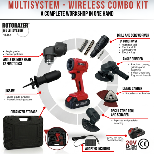 Multi System 10-in-1 Cordless Power Tool Kit with Drill, Jigsaw, Sander & Grinder 1