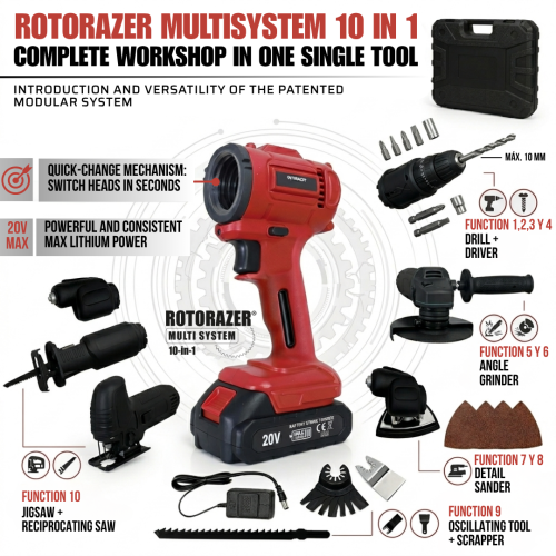 Multi System 10-in-1 Cordless Power Tool Kit with Drill, Jigsaw, Sander & Grinder 2