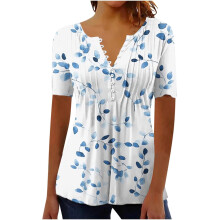 Women's Fashion Short-Sleeve Button-Down V-Neck Belt-Beige M