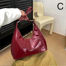 (Red/One size) New Fashion Design Shoulder Bag Diagonal Bag Trendy Solid Color Vintage Shiny Small Square Texture Armpit Bag