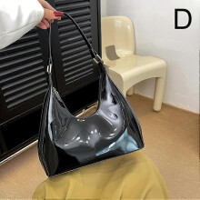 (Black/One size) New Fashion Design Shoulder Bag Diagonal Bag Trendy Solid Color Vintage Shiny Small Square Texture Armpit Bag