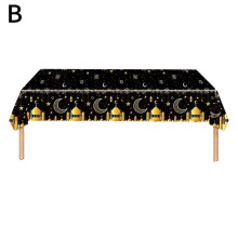 (Black/1pcs) In Stock Moon Castle Theme Tablecloth Platinum Blue Gold Black Gold Fast Day Disposable Tablecloth Moon Tablecloth