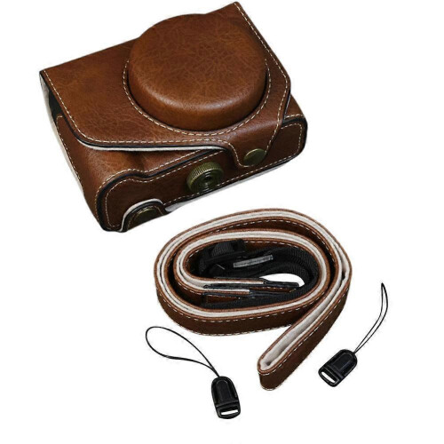 (Brown/for PowerShot V1) Leather case For PowerShot black white browngreen