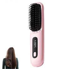 (Pink) Portable Wireless Negative Ion Hair Straightener