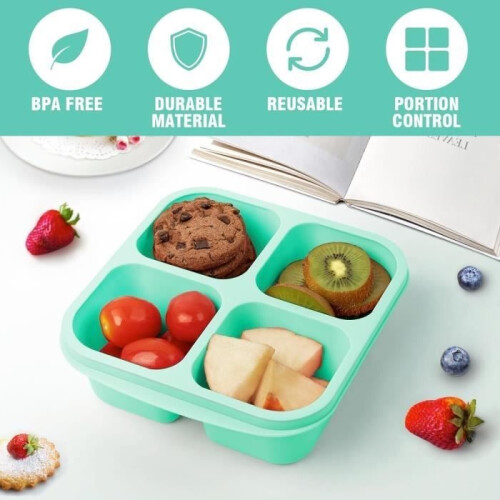 3 reusable snack boxes with 4 separate compartments - For snacks, fruit, nuts, biscuits, candy 2