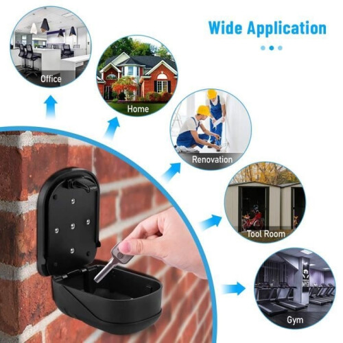 Secure outdoor key box, wall-mounted key box with 4-digit code, weather-resistant, zinc alloy 1