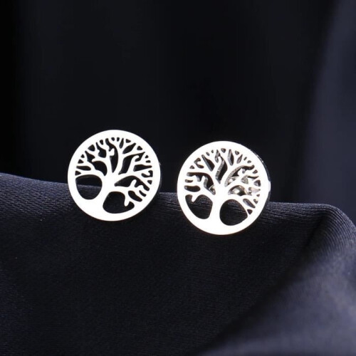 Silberne Lebensbaum-Ohrstecker • Edelstahl • Geschenk für Sie 1