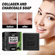 Bamboo Charcoal Face Wash - Oil Control, Brightening & Pore Purifying Cleansing Soap with Collagen & Kaolin for Soft, Flawless Skin - 100g