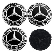 Satz mit 4 Radkappen (75 mm) für Mercedes-Benz Logo-Emblem, Neu Schwarz