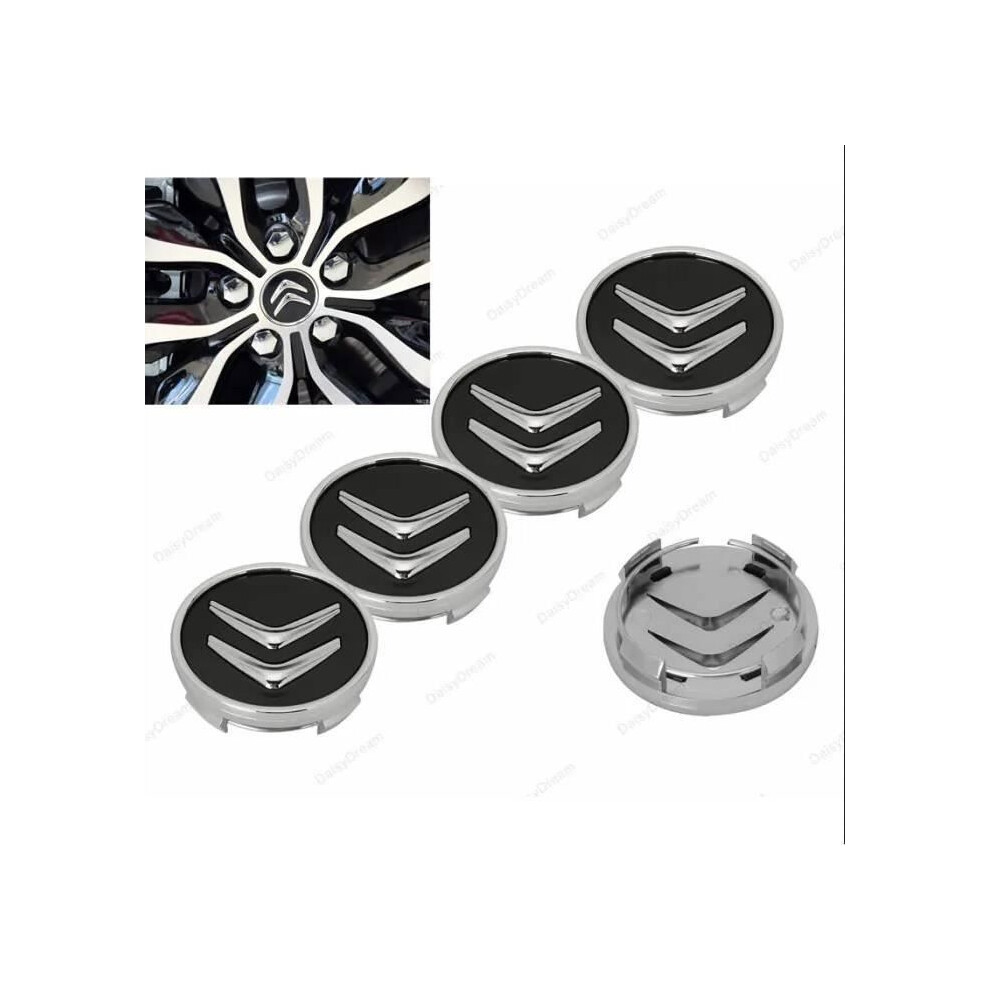 4 X 60Mm Citroen Wheel Center Cap Hubcap Rim Emblem Logo Black 6083684952180