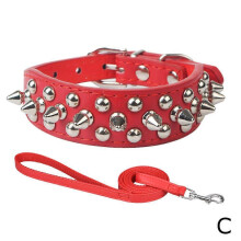 (Red/L) Amazon Hot Dog Collar Anti-Bite Rivet Pet Collar Medium Large Dog Chain French Bulldog Collar