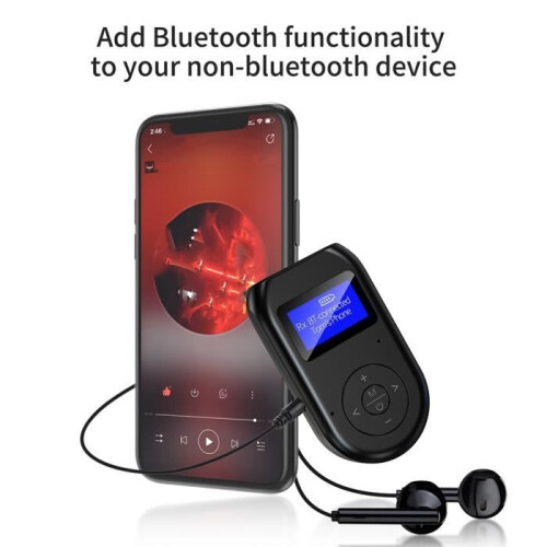 Bluetooth 5.0 Audio Transmitter Receiver LCD Display 2-in-1 AUX Wireless Dongle for PC Wired TV 2