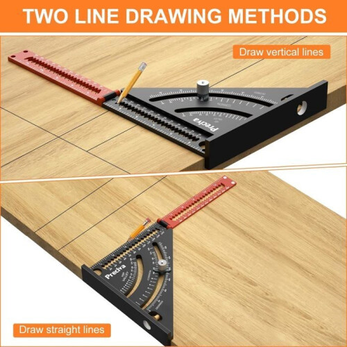 Carpenter's square rule, metal and aluminum, folding triangle, combination square rule, multi-functional, 317mm 1