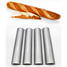 Backblech, 4 Baguetteformen, Antihaft-Brotbackblech, Silber