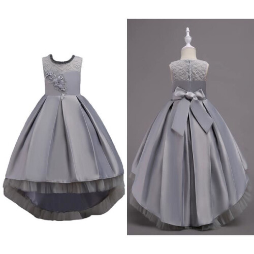 Mädchenkleid – Hochzeit und Feier – Ärmellos – Grau 1