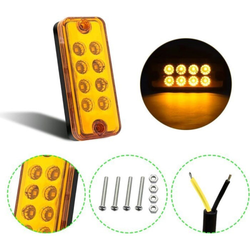 Rectangular side marker lights, clearance indicator, 1224V, sealed lamp, surface mount, 6 pieces, amber 1