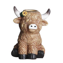 High Land Cow Resin Sculpture Taper Candle Holders Desktop-1
