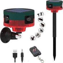 Solar Outdoor Motion Sensor Alarm with 130db Loud Noise Maker - Customizable Sound & Strobe Light for Dog Barking & Gunshot Detection