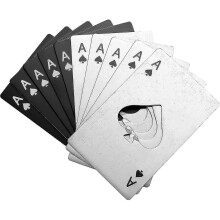 10 Pieces Poker Bottle Openers, Flat Stainless Steel Bottle Openers, Wallet Bottle Openers - Silver And Black
