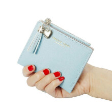 Small Wallets for Women Bifold Slim Coin Purse Zipper Id Card Holder - Blue