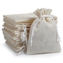 (White) 20pcs Linen Jute Gift Pouches Bags, Hessian Bags Sack Drawstring Bags Jewellery Pouches Party Storage Wrap