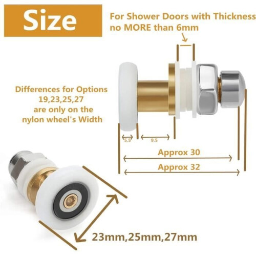 Shrimp 8-piece Replacement Wheel for Shower Door Roller, 25mm Diameter 2