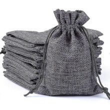 (Grey) 20pcs Linen Jute Gift Pouches Bags, Hessian Bags Sack Drawstring Bags Jewellery Pouches Party Storage Wrap