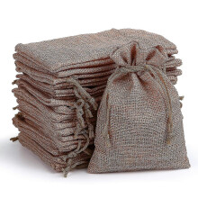 (Coffee) 20pcs Linen Jute Gift Pouches Bags, Hessian Bags Sack Drawstring Bags Jewellery Pouches Party Storage Wrap