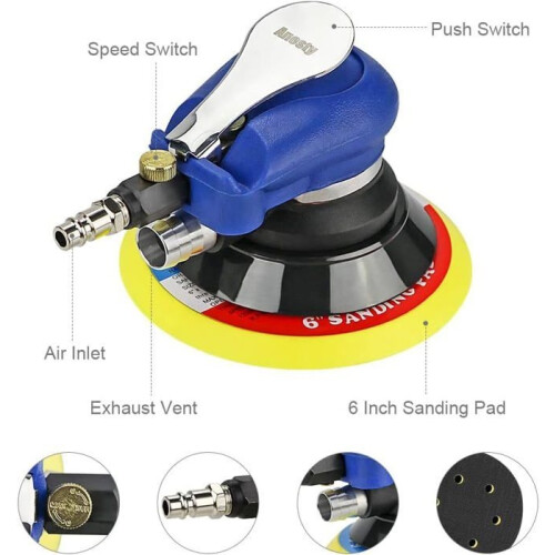 Pneumatic orbital eccentric sander with 200 mm diameter disc (6") - 1 pc 1