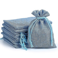 (Light Blue) 20pcs Linen Jute Gift Pouches Bags, Hessian Bags Sack Drawstring Bags Jewellery Pouches Party Storage Wrap
