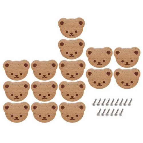 15 Furniture Knobs, Wooden Drawer Knobs, Wooden Cupboard Knobs, Bear Drawer Knobs for Children, Dresser, Drawers 1