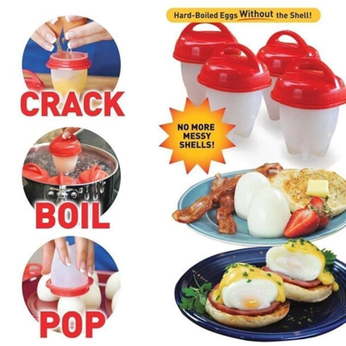 6-Piece Egglettes Series Egg Cooker for Hard-Boiled Eggs (Shellless) - Non-Stick Silicone Egg Cups - Red 1