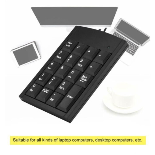 TBEST Wired USB Numeric Keypad - 19 Keys - Black 2