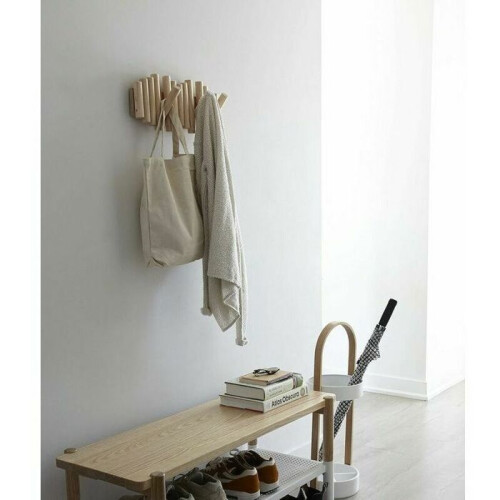 Handmade solid wood wall-mounted coat rack with 5 modern and unique hooks for multiple colors. Large 2