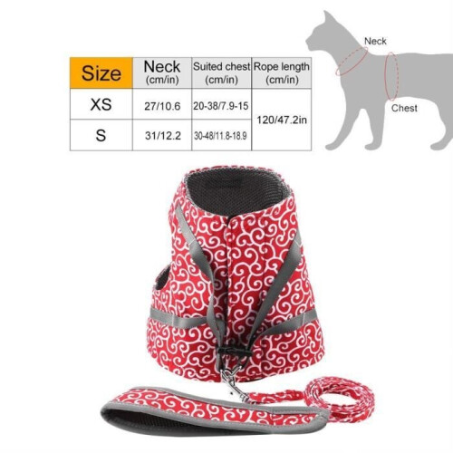 Padded cat vest with harness and adjustable leash for walking cats (Red, Small) — bigr 2
