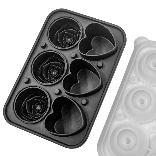 6-teilige Silikon-Eisform in Herz- und Rosenform Black 1