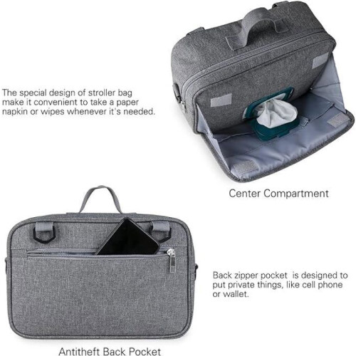 Stroller Organizer, Large Universal Stroller Bag, Stroller Accessories with Shoulder Strap, Gray 2
