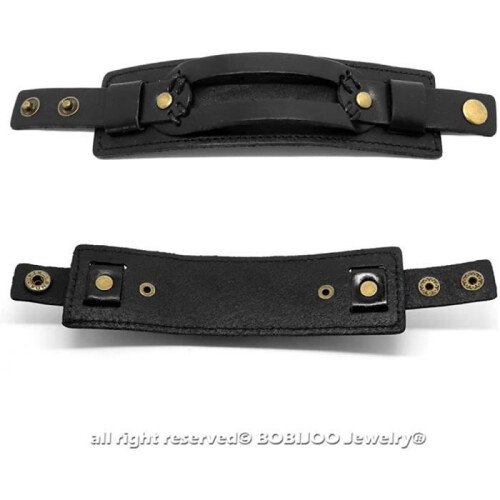 Bracelet - Leather - Black - Adjustable - Metal Rivets - Men's 2