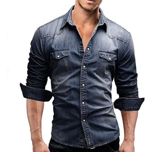 Herren-Langarm-Jeanshemd aus weicher Baumwolle 1