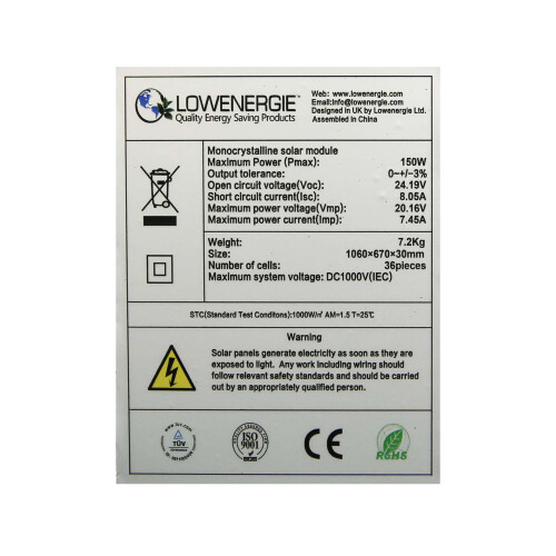 Lowenergie 150/1000w Solar Panel Electricity Generator Kit Charge Control Battery Inverter 2