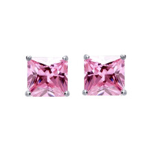Jewelco London Ladies Sterling Silver Pink Princess Cut Cubic Zirconia 4 Claw Solitaire Stud Earrings 4mm 0.80cts - SQ4P